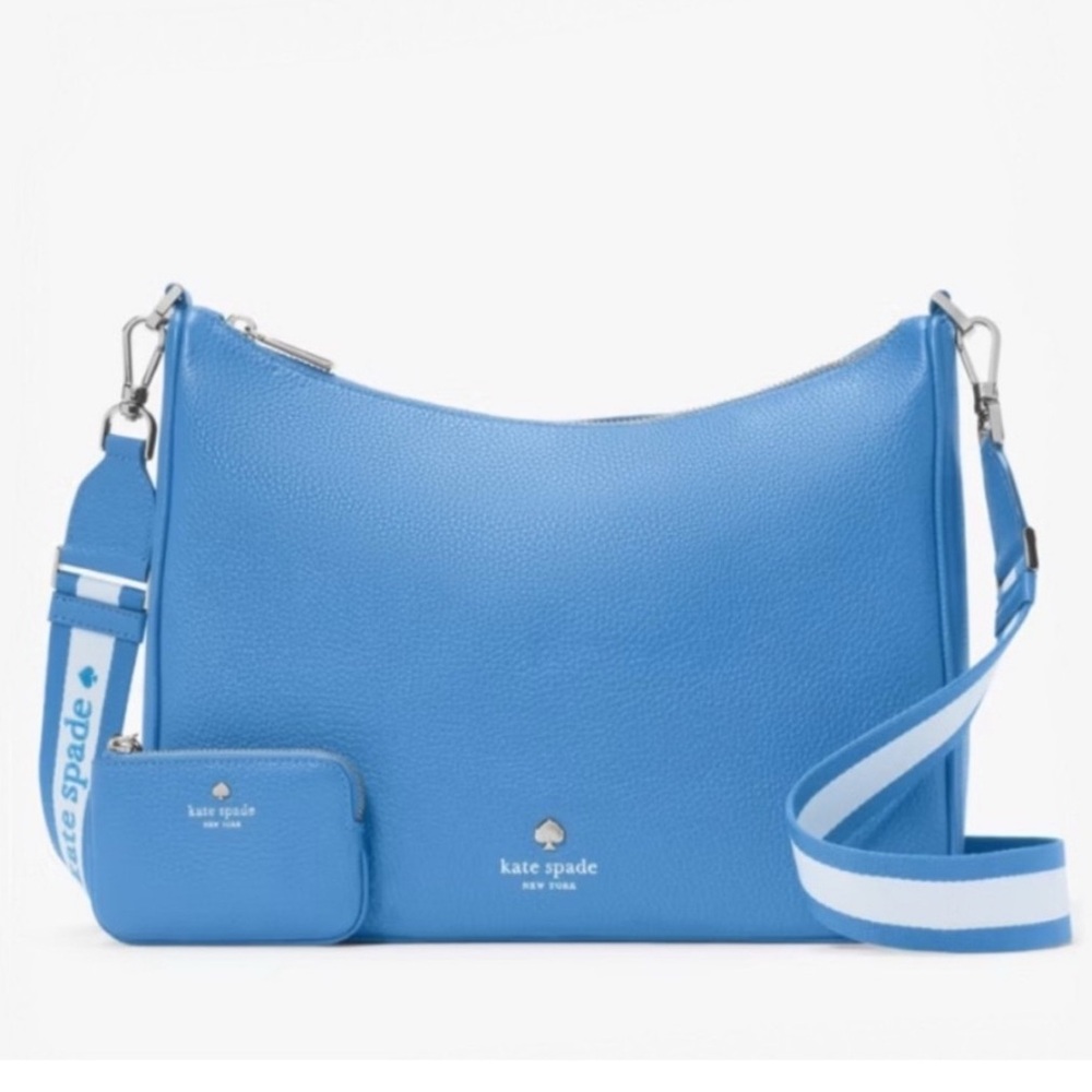 ♠️KATE SPADE Tide Pool Blue Shoulder/Crossbody Bag with pouch pebbled leather
